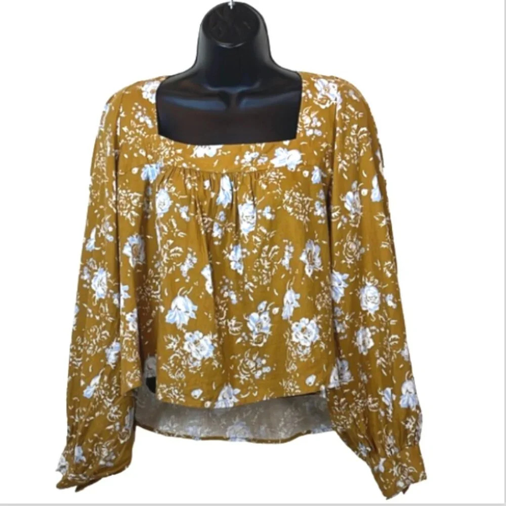 Great condition! Free People Mustard Floral Blouse‎